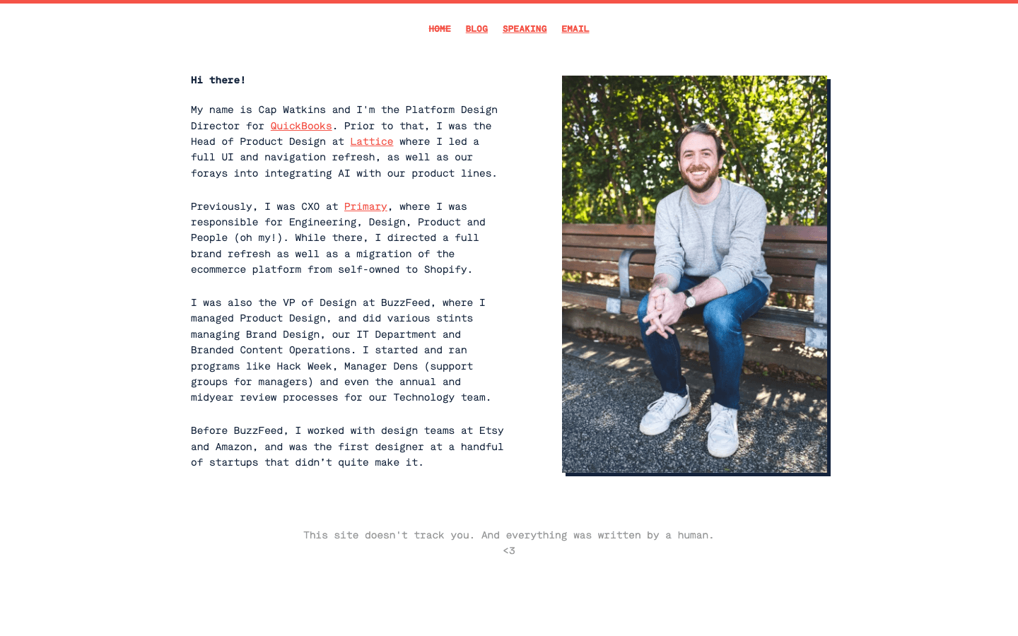 Screenshot of Cap Watkins's portfolio