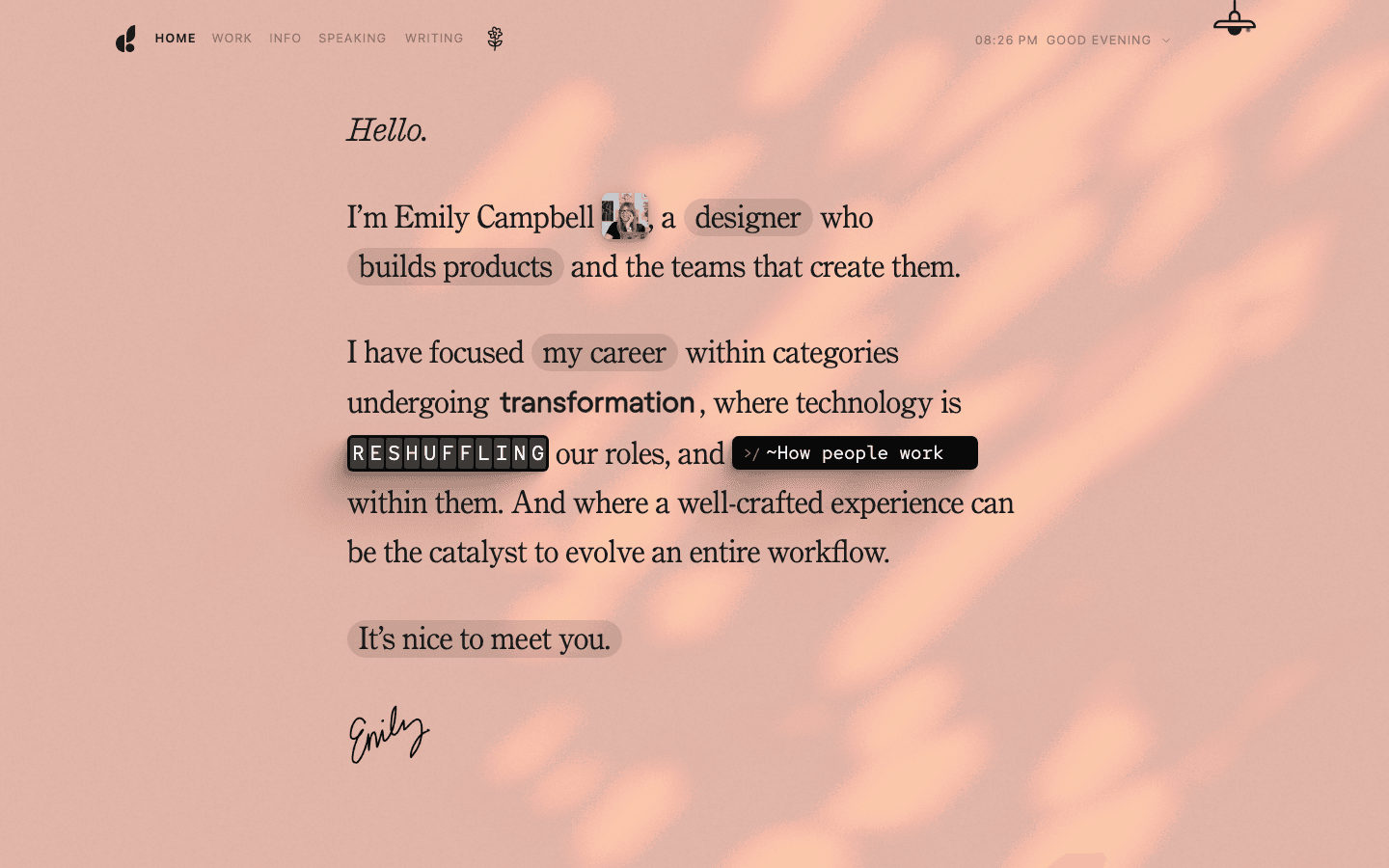 Screenshot of Emily Campbell's portfolio