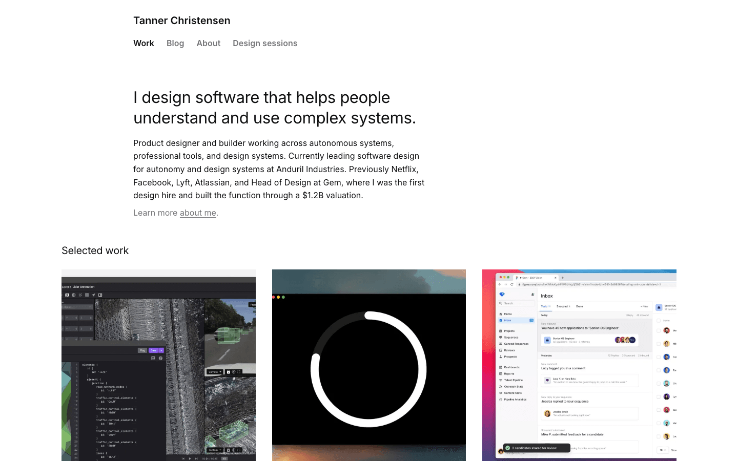 Screenshot of Tanner Christensen's portfolio